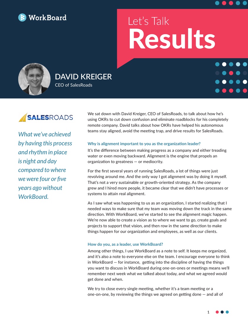 Using OKRs to Eliminate Roadblocks at SalesRoads