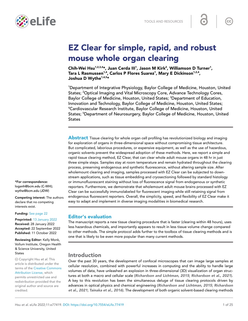 Methods Article: Tissue Clearing with EZ Clear