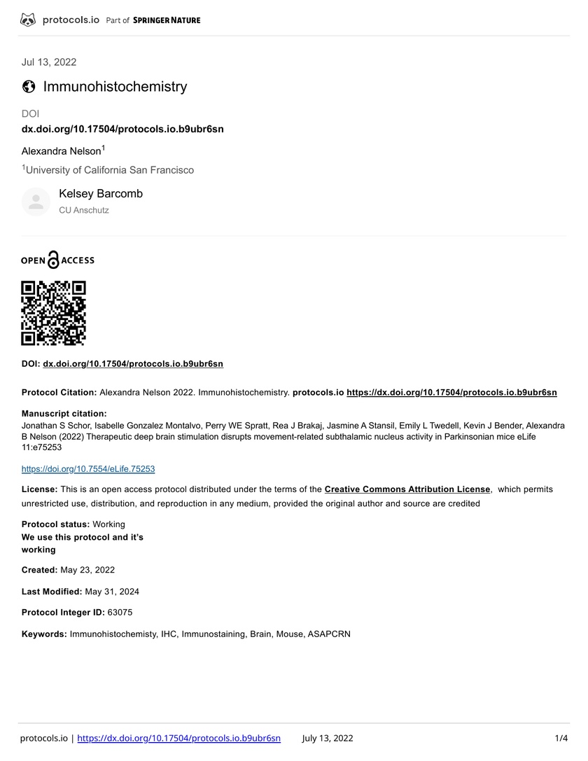 Immunohistochemistry Protocol for Parkinsonian Mouse Brain