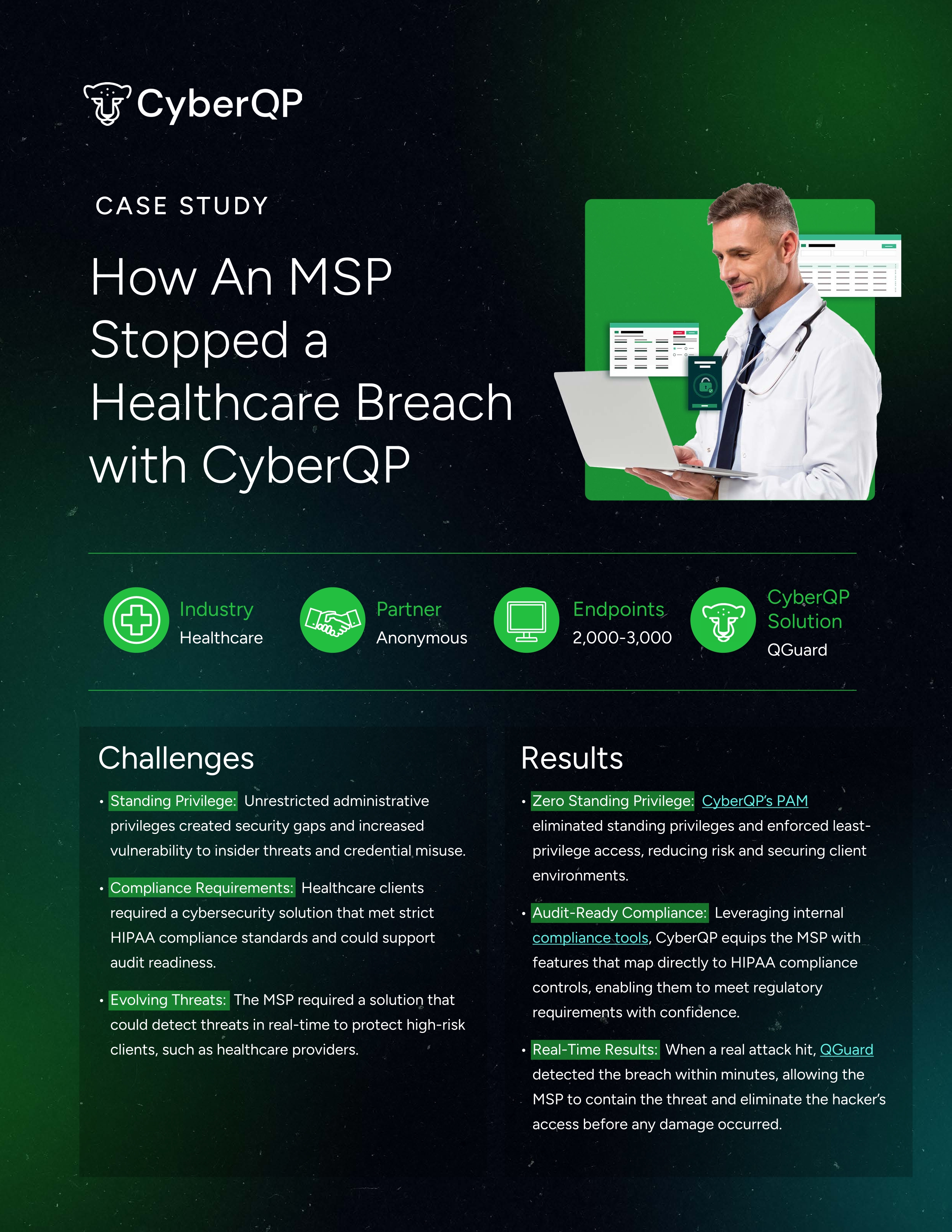 Page 1 of 4, How An MSP Stopped a Healthcare Breach | CyberQP Case Study