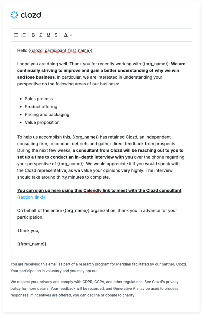 clozd platform email example